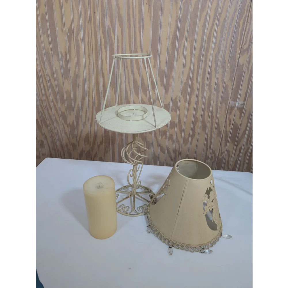 Metal Beige Votive Lamp with Floral Design Cutout